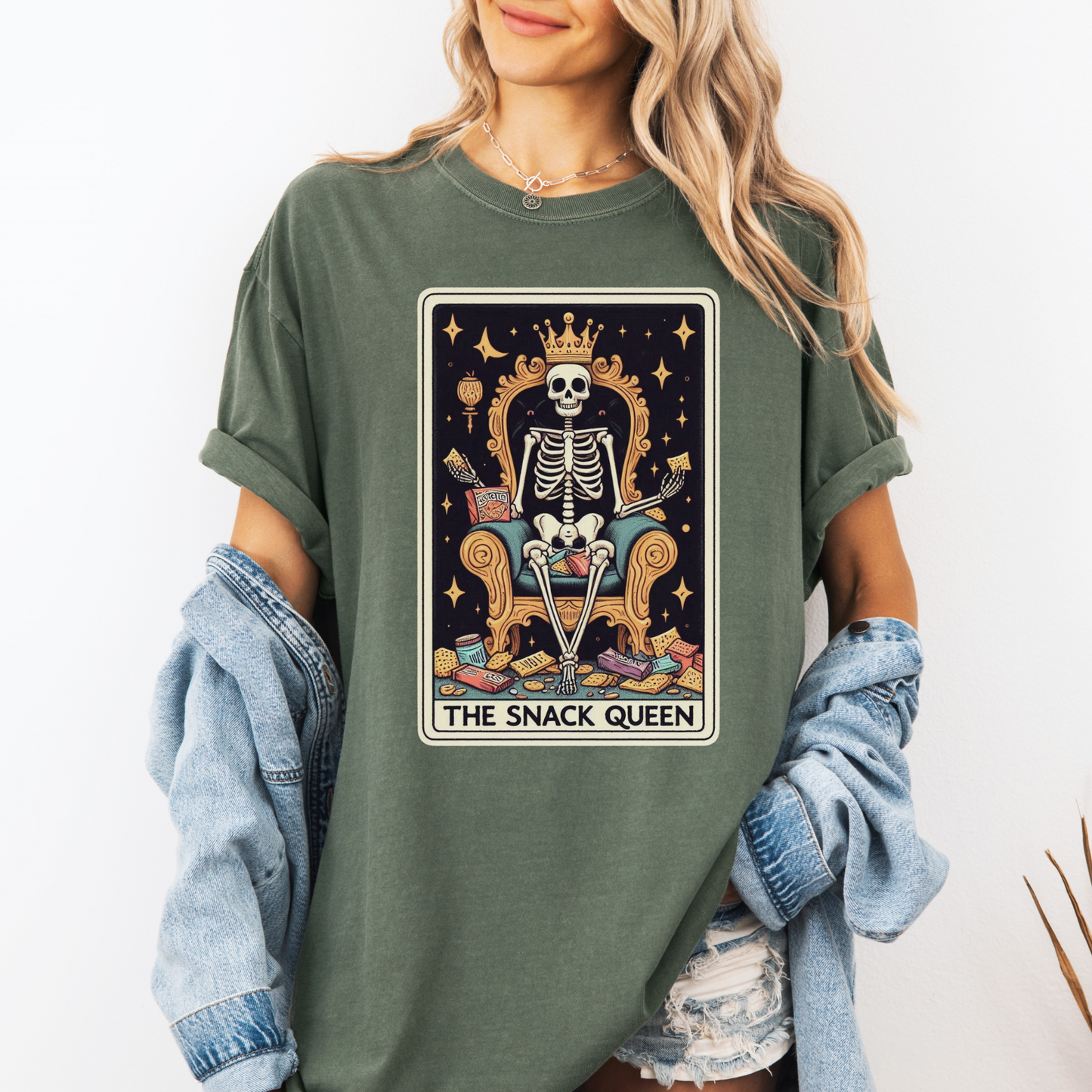 Snack Queen Tarot Shirt – Comfort Colors® Skeleton Food Lover Tee