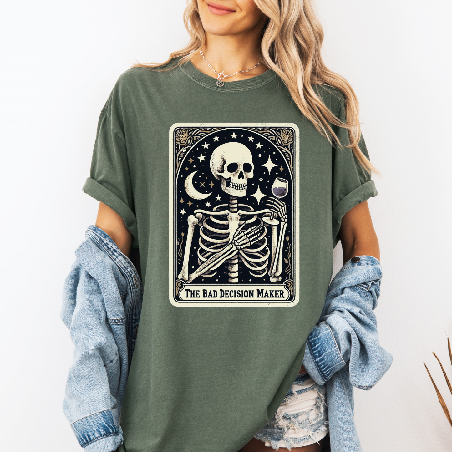 Bad Decision Maker Tarot Shirt – Comfort Colors® Skeleton Humor Tee