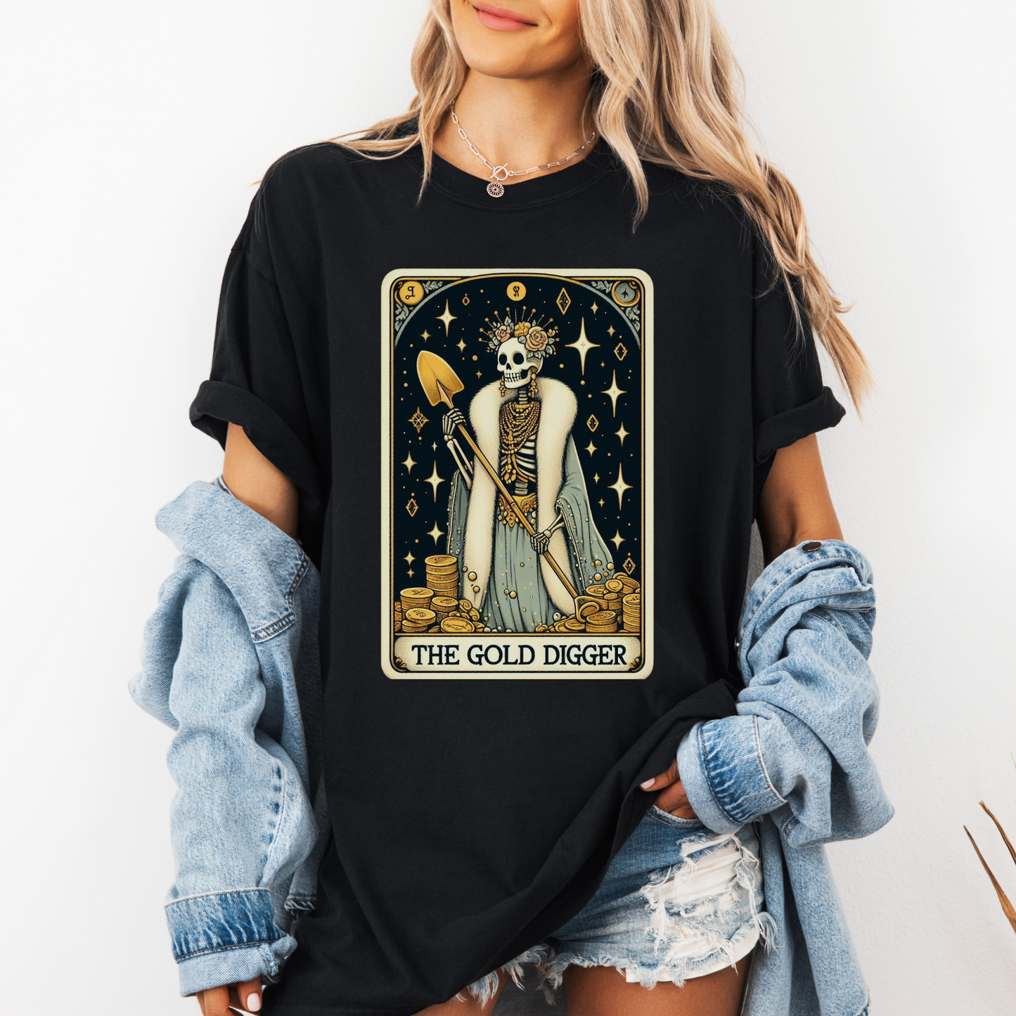 Gold Digger Tarot Shirt – Comfort Colors® Skeleton Glam Tee